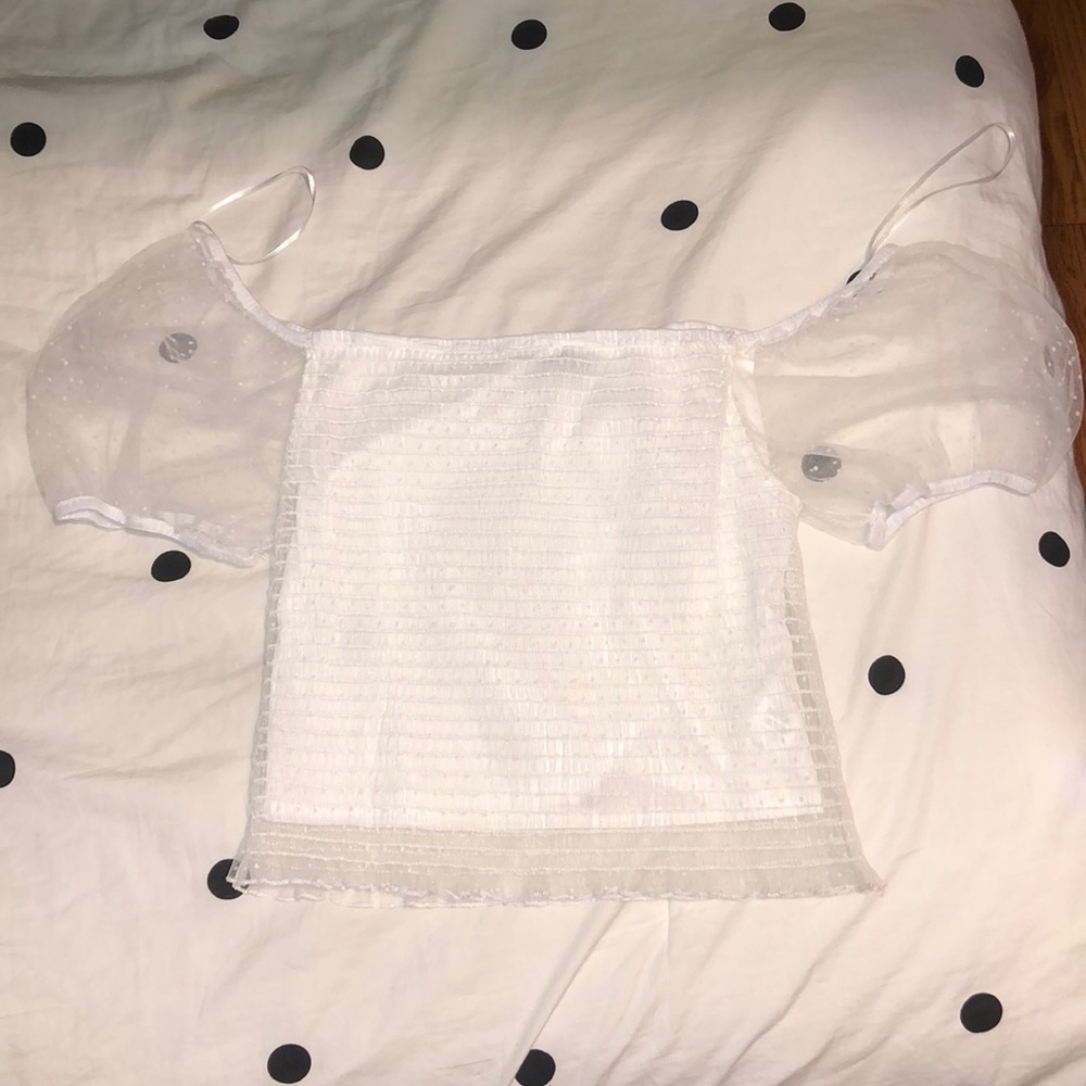Sheer white puffer sleeve crop top
